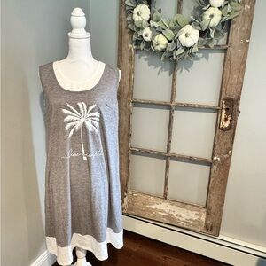 Gray Sleeveless Dress with Palm Tree Design